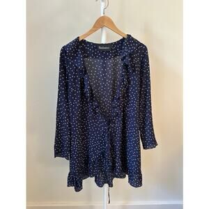 Réalisation Par Silk Ruffle Wrap Dress in Navy Star Print, Size Small